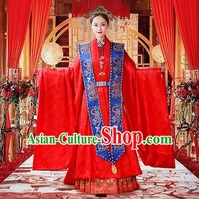 Chinese Traditional Empress Apparels Bride Red Hanfu Dress Ancient Queen Ming Dynasty Wedding Historical Costumes Complete Set
