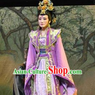 Chinese Shaoxing Opera Imperial Consort Purple Dress Costumes Zhen Huan Apparels Yue Opera Hua Tan Diva Garment and Headpieces