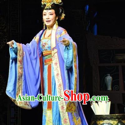 Chinese Shaoxing Opera Diva Hua Tan Costumes Yue Opera Zhen Huan Apparels Garment Imperial Consort Purple Dress and Headpieces