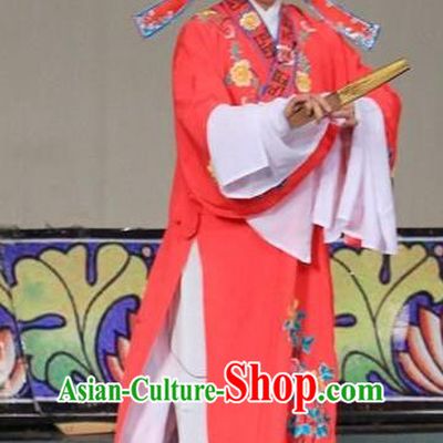 Chinese Yue Opera Xiaosheng Apparels The Wrong Red Silk Shaoxing Opera Young Men Costumes Scholar Garment and Hat