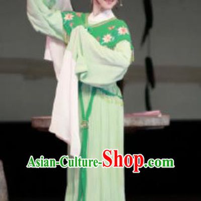 Chinese Shaoxing Opera Young Beauty Hua Tan Costumes Yue Opera Diva The Wrong Red Silk Apparels Garment Female Green Dress and Hair Accessories
