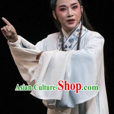 Chinese Yue Opera Young Men Costumes Garment Shuang Yu Chan Shaoxing Opera Scholar Shen Mengxia Clothing Apparels and Headwear