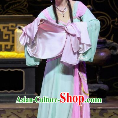 Chinese Shaoxing Opera Young Lady Costumes Yue Opera Zhen Huan Apparels Hua Tan Garment Blue Dress and Hair Accessories