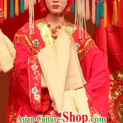 Chinese Shaoxing Opera Noble Lady Red Dress Garment A Tragic Marriage Yue Opera Costumes Diva Bride Jiang Suping Wedding Apparels and Headdress