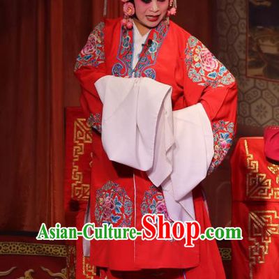 Chinese Shaoxing Opera Bride Hua Tan Red Dress Garment A Tragic Marriage Yue Opera Wang Lianjuan Costumes Actress Wedding Apparels and Headpieces