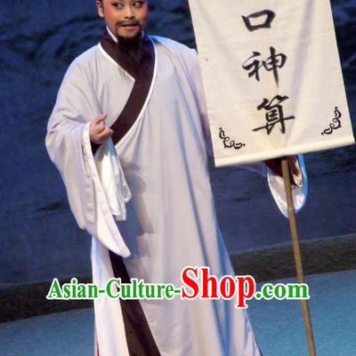 The Legend of Pearl Zhen Zhu Chuan Qi Chinese Yue Opera Taoist Costumes and Headwear Shaoxing Opera Lao Sheng Apparels Fortuneteller Garment