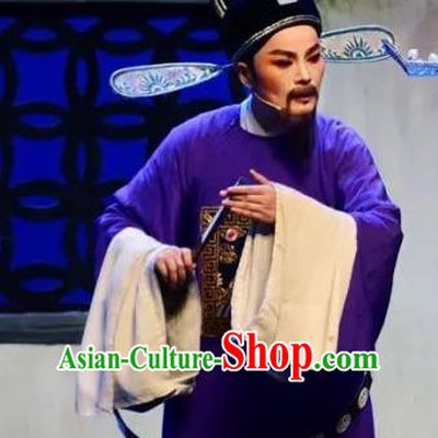 Chinese Yue Opera Country Magistrate Minister Costumes and Hat Shaoxing Opera Yan Zhi Apparels Garment Official Zhang Hong Elderly Male Vestment