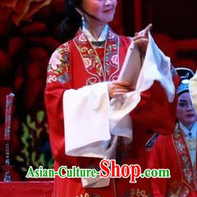 Chinese Shaoxing Opera Old Woman The Wrong Red Silk Costumes Yue Opera Dame Garment Elderly Female Red Apparels and Headpieces