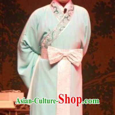 Chinese Yue Opera Costumes Flirting Scholar Garment Shaoxing Opera Gifted Youth Tang Bohu Apparels Xiaosheng Green Robe and Headpiece