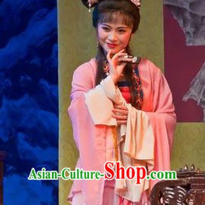 Chinese Shaoxing Opera Beauty Apparels Flirting Scholar Costumes Yue Opera Maidservant Dress Qiu Xiang Garment and Headpieces