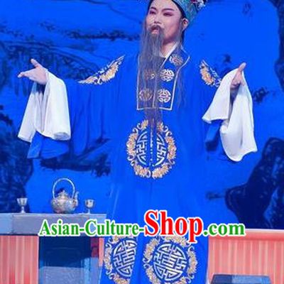 Chinese Yue Opera Imperial Tutor Hua Costumes Flirting Scholar Garment Shaoxing Opera Laosheng Elderly Male Robe Apparels and Headwear