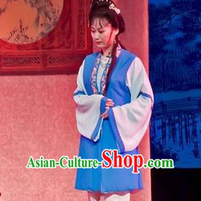Chinese Shaoxing Opera Xiao Dan Maidservant Apparels Flirting Scholar Costumes Yue Opera Servant Girl Dress Garment and Hair Ornament