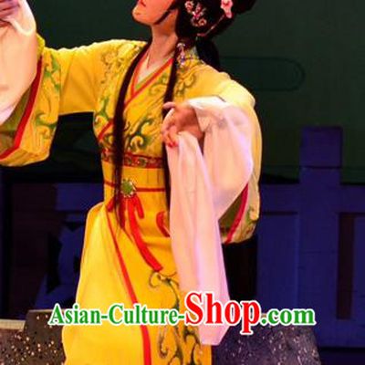 Chinese Shaoxing Opera Actress Diao Chan Apparels Yue Opera Hua Tan Costumes Young Beauty Yellow Hanfu Dress Garment and Headpieces