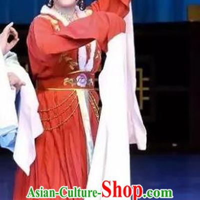 Chinese Shaoxing Opera Xiao Dan Maidservant Red Dress Garment Yue Opera Zhui Yu Costumes Actress Carp Fairy Apparels and Hair Accessories