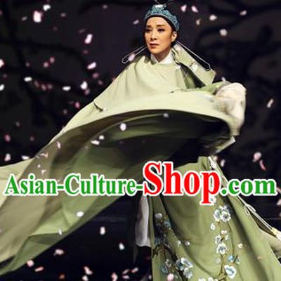 Yue Opera Lu You And Tang Wan Chinese Scholar Costumes Green Robe and Hat Shaoxing Opera Young Male Apparels Niche Poet Garment