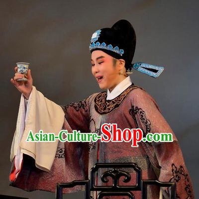 Chinese Yue Opera Official Lu You And Tang Wan Costumes and Hat Shaoxing Opera Niche Apparels Young Male Scholar Xiao Sheng Garment