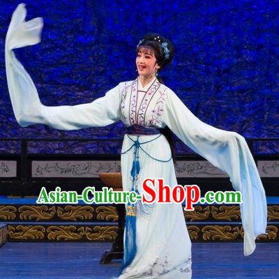 Chinese Shaoxing Opera Diva Hua Tan Dress Yue Opera Wu Nv Bai Shou Costumes Youngest Daughter Garment Yang Sanchun Apparels and Headpieces