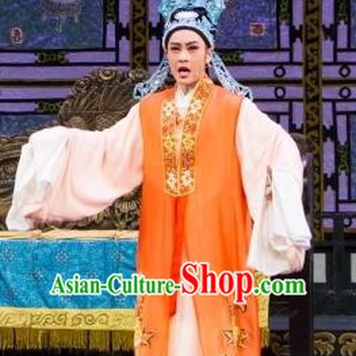 Chinese Yue Opera Niche Wu Nv Bai Shou Costumes and Headwear Shaoxing Opera Xiaosheng Apparels Garment Young Male Embroidered Cape