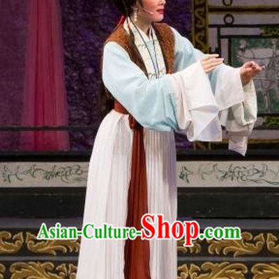 Chinese Shaoxing Opera Servant Female Dress Yue Opera Wu Nv Bai Shou Xiao Dan Garment Cui Yun Costumes Apparels and Hair Ornaments
