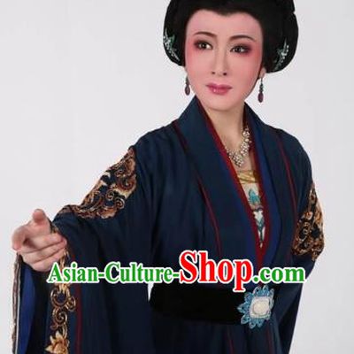 Chinese Shaoxing Opera Elderly Dame Navy Dress Hua Tan Garment Yue Opera Lu You And Tang Wan Costumes Countess Lu Apparels and Headpieces