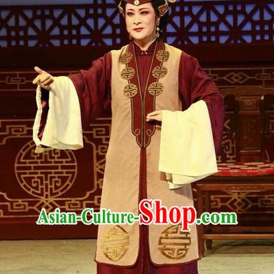 Chinese Shaoxing Opera Lao Dan Dress and Headdress Yue Opera Shuang Jiao Jie Qin Elderly Female Garment Dame Apparels Costumes