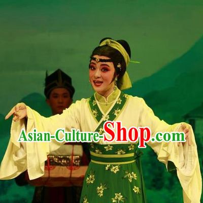 Chinese Shaoxing Opera Young Female Apparels Garment and Headpieces Yue Opera Dress Shuang Jiao Jie Qin Country Woman Costumes