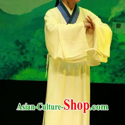 Chinese Yue Opera Scholar Shuang Jiao Jie Qin Costumes and Hat Shaoxing Opera Young Male Garment White Robe Niche Apparels