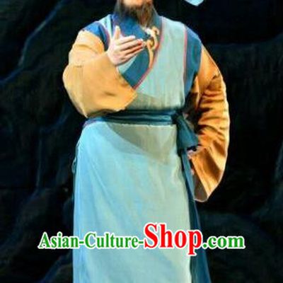 Chinese Yue Opera Feng Xue Yu Qiao Ji Fisherman Costumes and Headpiece Shaoxing Opera Elderly Civilian Male Apparels Garment