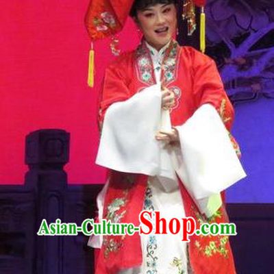 Chinese Shaoxing Opera Bride Apparels and Headdress Yue Opera Tell On Sargam Garment Costumes Young Female Red Dress