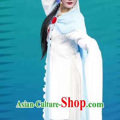 Chinese Shaoxing Opera Hua Tan Costumes and Headpieces Yue Opera The Ungrateful Lover Qing Tan Courtesan Jiao Guiying Garment Young Lady Dress Apparels