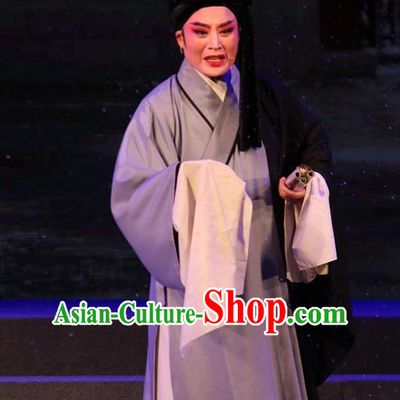 The Ungrateful Lover Qing Tan Chinese Yue Opera Poor Scholar Costumes Shaoxing Opera Garment Clothing Young Male Wang Kui Apparels and Hat