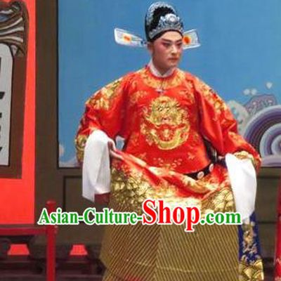 Chinese Yue Opera Tell On Sargam Costumes and Hat Shaoxing Opera Xiaosheng Garment Young Male Apparels Clothing Chen Guangzu Red Embroidered Robe