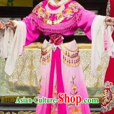 Chinese Shaoxing Opera Actress Rosy Dress Apparels Yue Opera Wu Nv Bai Shou Hua Dan Costumes Garment and Headpieces