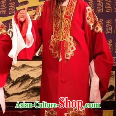Chinese Yue Opera Old Man Wu Nv Bai Shou Landlord Costumes and Hat Shaoxing Opera Apparels Elderly Male Yang Jikang Vestment Red Garment