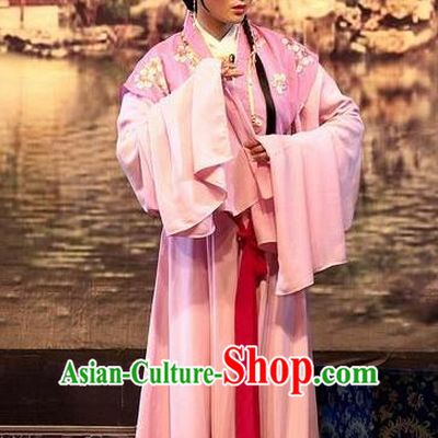 Chinese Shaoxing Opera Young Female Pink Dress Apparels Yue Opera Wu Nv Bai Shou Costumes Hua Tan Actress Garment and Hair Accessories