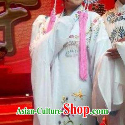 Chinese Shaoxing Opera Hua Tan White Dress Yue Opera Wu Nv Bai Shou Huadan Costumes Garment Actress Diva Apparels and Headwear