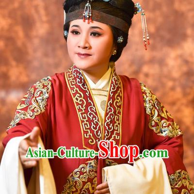 Chinese Shaoxing Opera Countess Red Cape Dress Yue Opera Wu Nv Bai Shou Laodan Costumes Elderly Dame Garment Apparels and Headdress