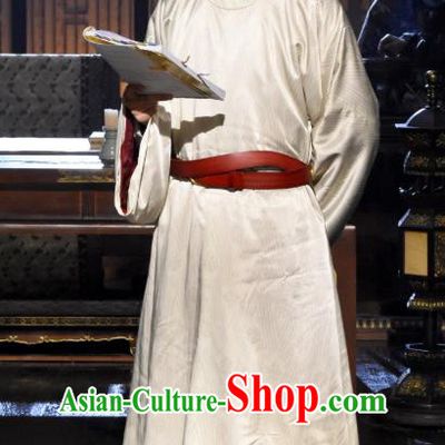 Chinese Ancient Emperor White Clothing Drama Serenade of Peaceful Joy Song Dynasty Renzong Monarch Zhao Zhen Wang Kai Historical Costumes and Hat