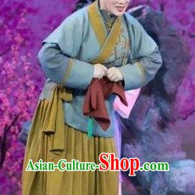 Chinese Shaoxing Opera Maidservant Dress Costume and Hair Ornaments Yue Opera Garment Tan Chun Elderly Female Apparels