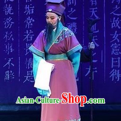 Chinese Yue Opera Elderly Male Costumes and Headwear Han Xing Wei Yang Shaoxing Opera Clothing Garment Han Dynasty Official Apparels