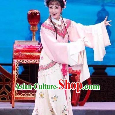 Chinese Shaoxing Opera Diva Noble Lady Dress Costume and Headdress A Bride For A Ride Apparels Yue Opera Hua Tan Young Female Garment