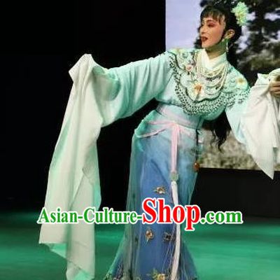 Chinese Shaoxing Opera Hua Tan Blue Dress and Headpieces A Bride For A Ride Apparels Yue Opera Diva Wang Xiuying Garment Costume