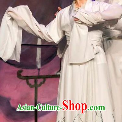 Chinese Shaoxing Opera Dan Role White Dress and Headpieces Hu Die Meng Butterfly Dream Yue Opera Garment Dame Tian Xiu Apparels Costumes
