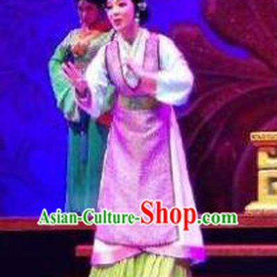 Chinese Shaoxing Opera Civilian Lady Costumes and Headdress Changle Palace Yue Opera Actress Garment Han Dynasty Female Cao Huiniang Apparels