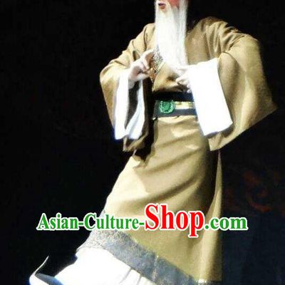 Chinese Yue Opera Elderly Male Apparels Costumes and Hat Shaoxing Opera Changle Palace Old Man Clothing Official Garment