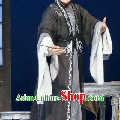Chinese Yue Opera Xiaosheng Apparels Xiang Luo Ji Costumes and Hat Shaoxing Opera Young Male Garment Scholar Zhang Black Clothing