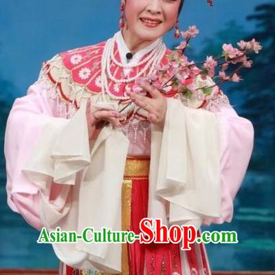 Chinese Shaoxing Opera Hua Tan Costumes and Headpieces Yue Opera San Kan Yu Mei Princess Liu Jinding Garment Apparels Clothing