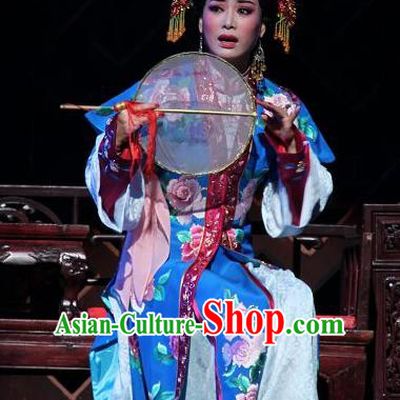 Feng Jie Chinese Shaoxing Opera Noble Young Mistress Wang Xifeng Apparels and Headdress Yue Opera Hua Tan Costumes Actress Dress Garment