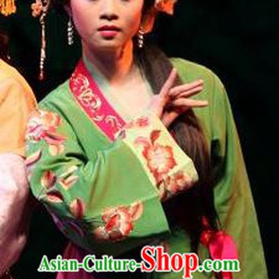 Chinese Shaoxing Opera Feng Jie Female Servant Qiu Tong Apparels Costumes and Hair Accessories Yue Opera Young Lady Dress Garment