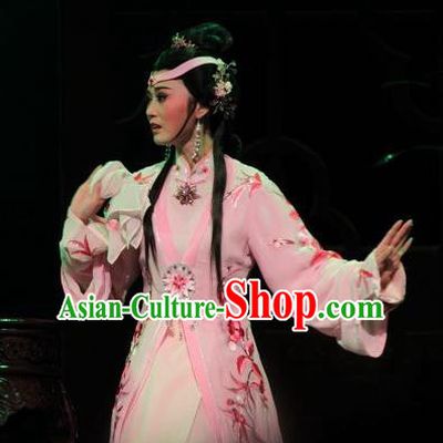 Chinese Shaoxing Opera Young Female Feng Jie Apparels Costumes and Headdress Yue Opera Noble Consort Pink Dress Garment